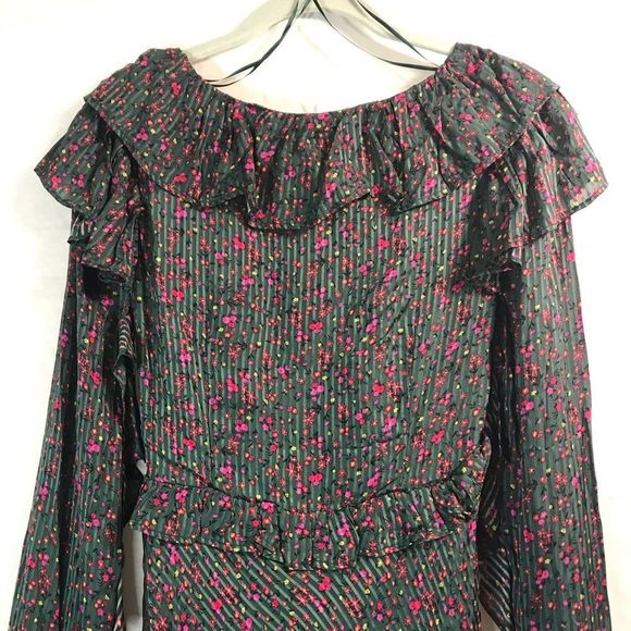 NWOT FREE PEOPLE Size 2 Sweetest Thing Emerald Green & Pink Floral Mini Dress - Picture 5 of 7